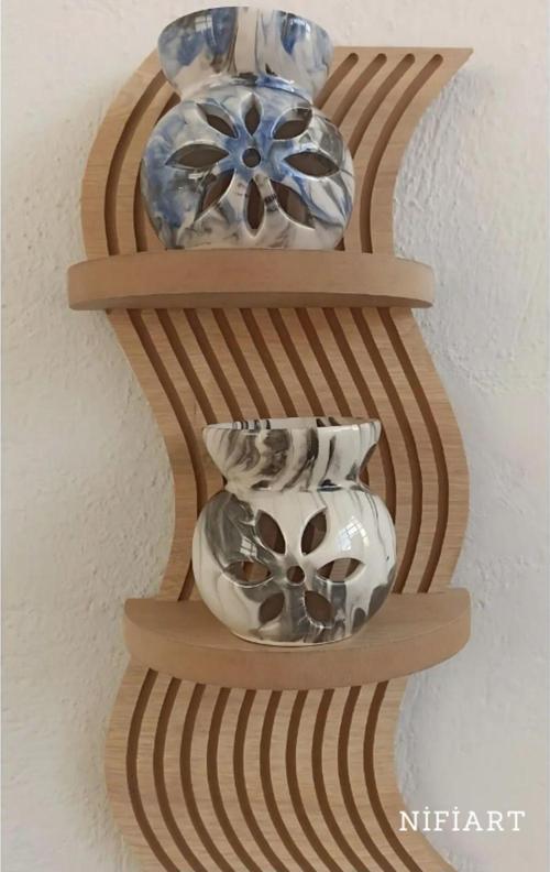 Dalga Desen Dekoratif Duvar Rafı