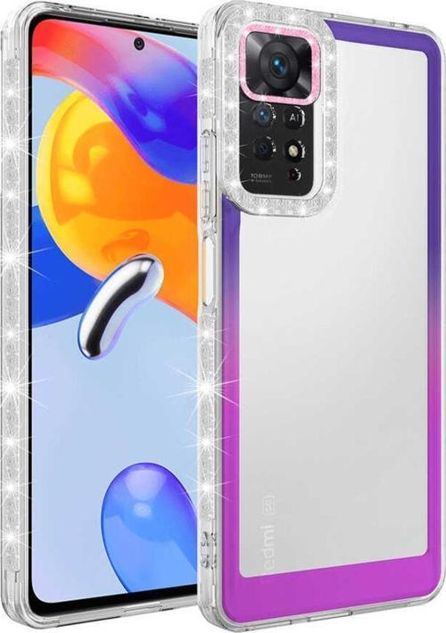 Xiaomi Redmi Note 11s Ile Uyumlu Kılıf Taşlı Ve Renk Geçiş Tasarımlı Lens Korumalı Park Kapak