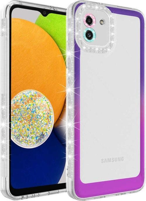 Galaxy A03 Ile Uyumlu Kılıf Taşlı Ve Renk Geçiş Tasarımlı Lens Korumalı Park Kapak