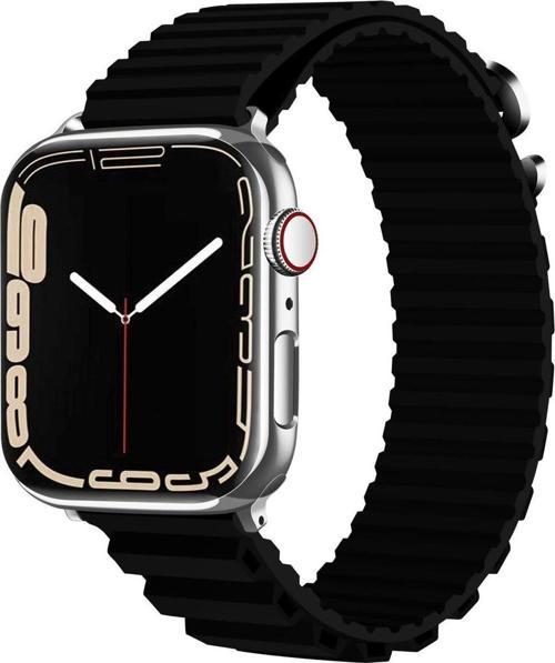 Apple Watch 5 Ile Uyumlu Kordon 42-44mm Parçalı Çizgili Tasarım Denouement Kayış Siyah