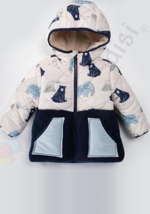 Ayılı İçi Peluş Kürklü Cepli Fermuarlı Kalın Kapüşonlu Şişme Kar Kışlık Erkek Bebek Mont Çocuk Kaban