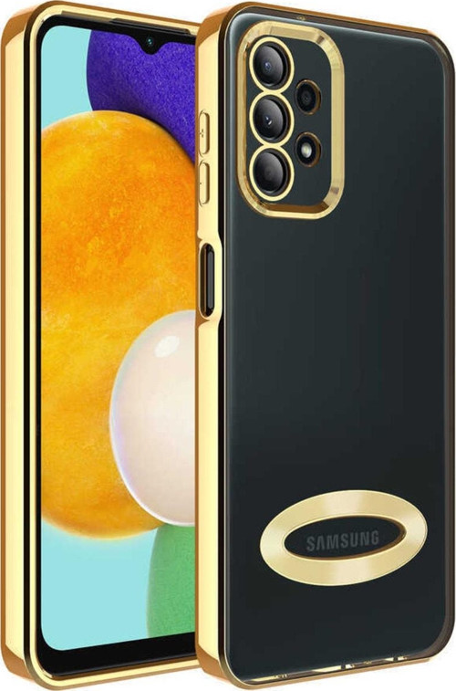 Galaxy A23 Ile Uyumlu Kılıf Kamera Korumalı Logo Gösteren Colored Z-omega Gold