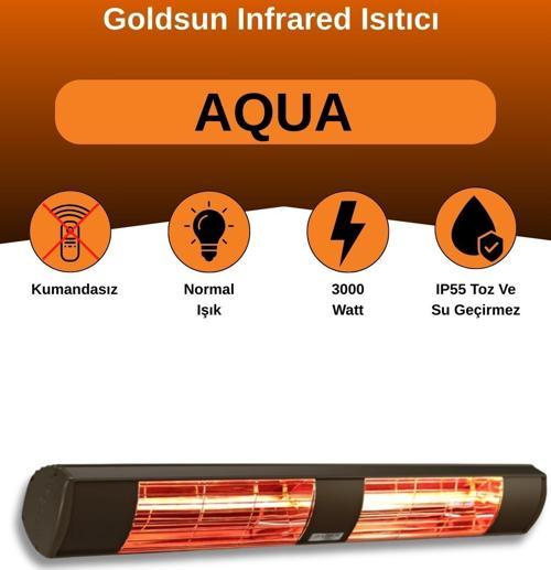 Aqua 3000 Watt GSA30 Kumandasız Suya Dayanıklı Elektrikli İnfrared Isıtıcı-Siyah