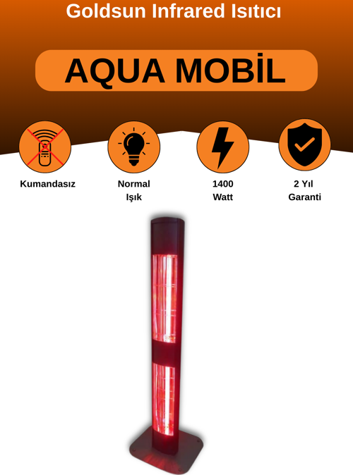 Aqua Mobil 1400 Watt GSA14VP Isısı Ayarlanabilir Elektrikli İnfrared Isıtıcı-Siyah