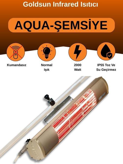 Aqua 2000 Watt GSU20 Şemsiye Tip Kumandasız Suya Dayanıklı Elektrikli İnfrared Isıtıcı-Bej