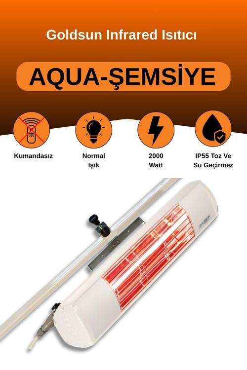 Aqua 2000 Watt GSU20 Şemsiye Tip Kumandasız Suya Dayanıklı Elektrikli İnfrared Isıtıcı-Beyaz