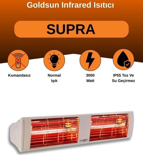  Goldsun Supra 3000 Watt GSS30 Kumandasız Suya Dayanıklı Elektrikli İnfrared Isıtıcı-Beyaz