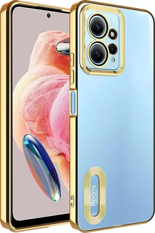 Xiaomi Redmi Note 12 4G ile Uyumlu Kılıf Kamera Korumalı Logo Gösteren Colored Z-omega Gold