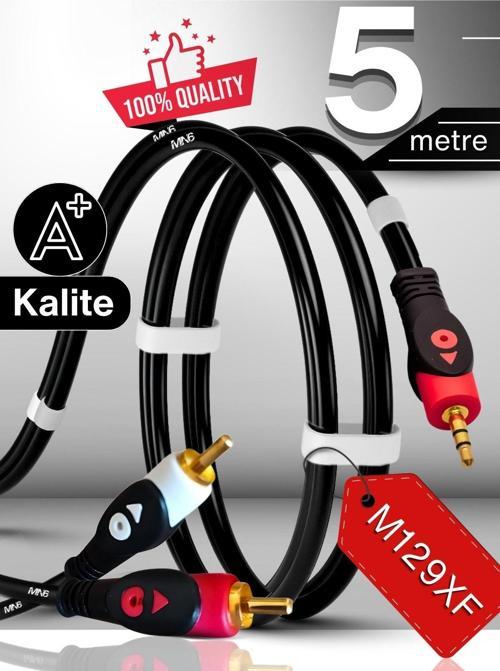 M129XF Rca Kablosu/5 Metre-3.5mm/aux Ses Kablosu-2rca Ses Kablosu-Ses Sistemi Uyumlu