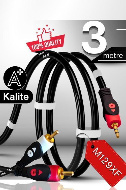 M129XF Rca Kablosu/3 Metre-3.5mm/aux Ses Kablosu-2rca Ses Kablosu-Ses Sistemi Uyumlu