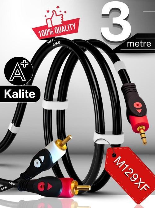 M129XF Rca Kablosu/3 Metre-3.5mm/aux Ses Kablosu-2rca Ses Kablosu-Ses Sistemi Uyumlu