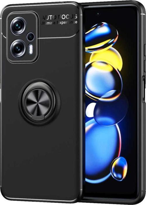 Xiaomi Redmi Note 12 5g Ile Uyumlu Kılıf Ravel Yüzük Tutuculu Standlı Silikon Siyah