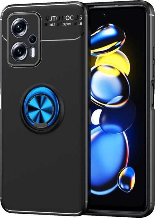 Xiaomi Redmi Note 12 5g Ile Uyumlu Kılıf Ravel Yüzük Tutuculu Standlı Silikon Siyah-mavi