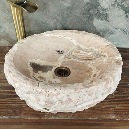 Pembe Traverten Doğal Yüzey Lüks Çanak Lavabo