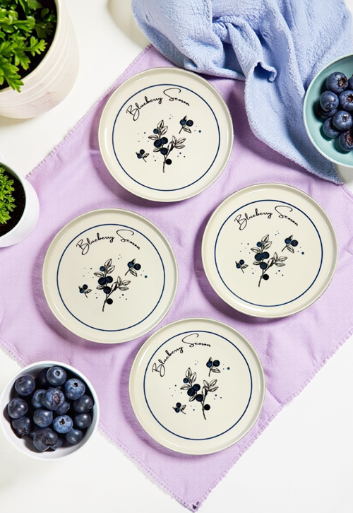 Blueberry Season Porselen 4'lü Pasta Tabağı 21cm