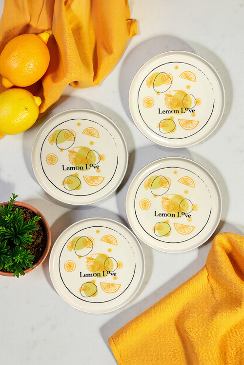 Lemon Love Porselen 4'lü Pasta Tabağı 21cm