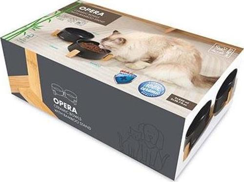 Opera Bamboo Standlı Seramik Kedi ve Köpek Mama Kabı Siyah 2x850 Ml