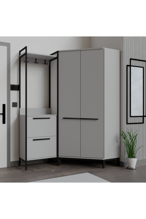 Modern Köşe Portmanto Askılıklı  Vestiyer Takımı