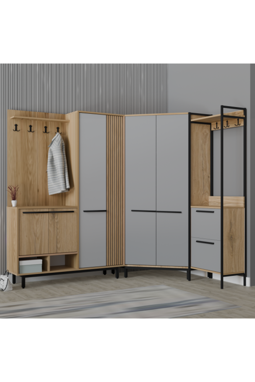 Plaza Lux Köşe Portmanto Askılıklı Modern Vestiyer  Takımı