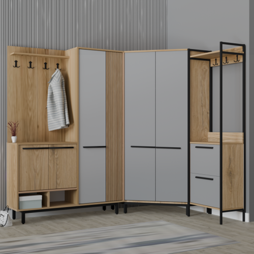 Plaza Lux Köşe Portmanto Askılıklı Modern Vestiyer  Takımı
