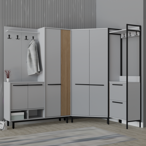 Plaza LUX Köşe Portmanto Askılıklı Modern Vestiyer  Takımı