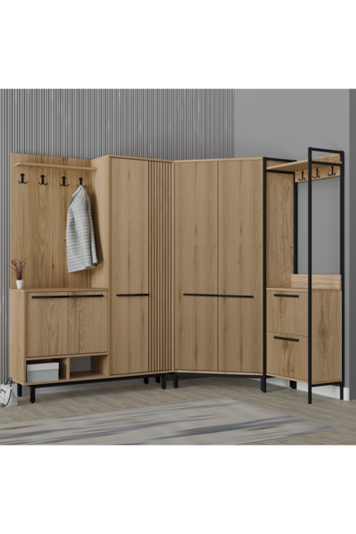 Plaza LUX Köşe Portmanto Askılıklı Modern Vestiyer Takımı