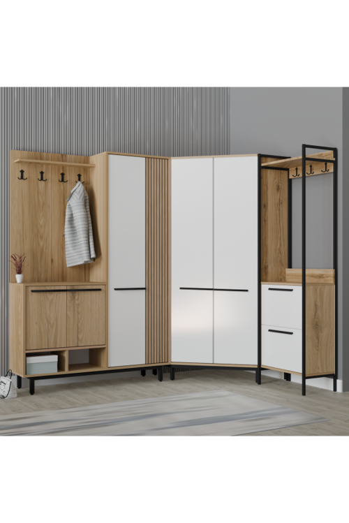 Plaza LUX Köşe Portmanto Askılıklı Modern Vestiyer Takımı