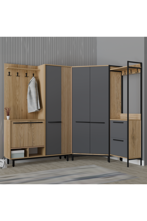 Plaza LUX Köşe Portmanto Askılıklı Modern Vestiyer Takımı