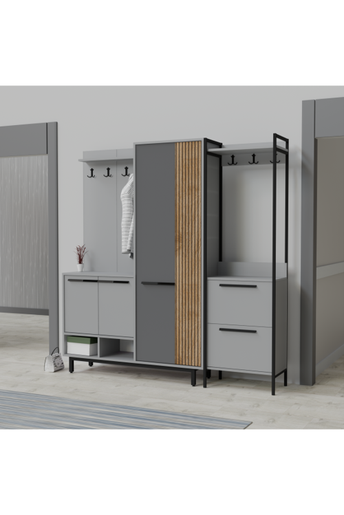 Plaza Lux Portmanto Askılıklı Modern Vestiyer  Takımı