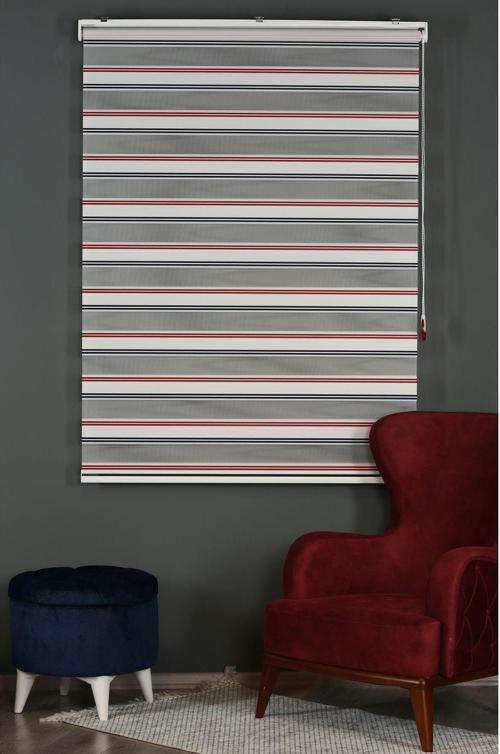 Beyaz Polo Desen Çizgili Stor Zebra Perde Mutfak, Salon Perdesi (Alüminyum Dayanıklı Kasa)