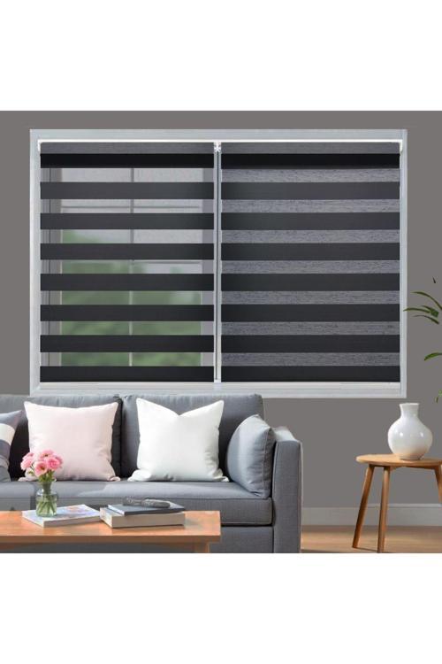 Siyah Bambu Stor Zebra Perde Balkon Perdesi, Oturma Odası Perdesi (Dayanıklı Alüminyum Kasa)