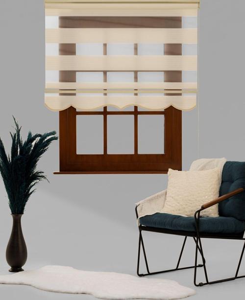 Krem Geniş Plise Stor Zebra Perde Balkon Perdesi, Oturma Odası Perdesi (Dayanıklı Alüminyum Kasa)