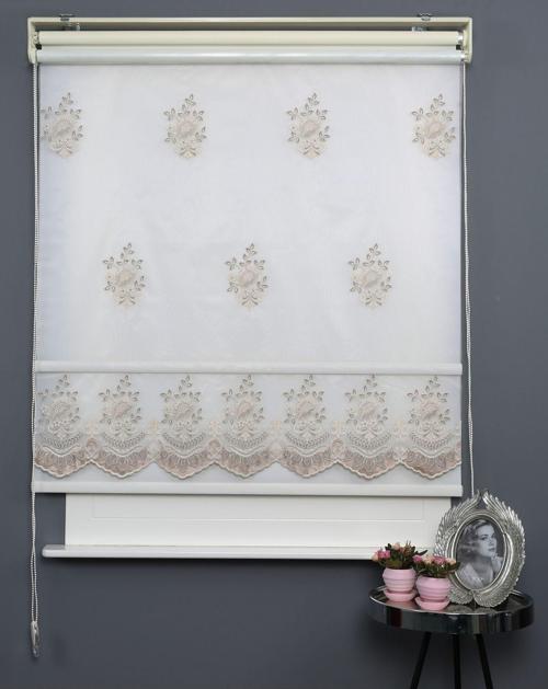 Vizon Çift Mekanizmalı Kadife Demet Nakışlı Tül Stor Perde (Dayanıklı Alüminyum Kasa)