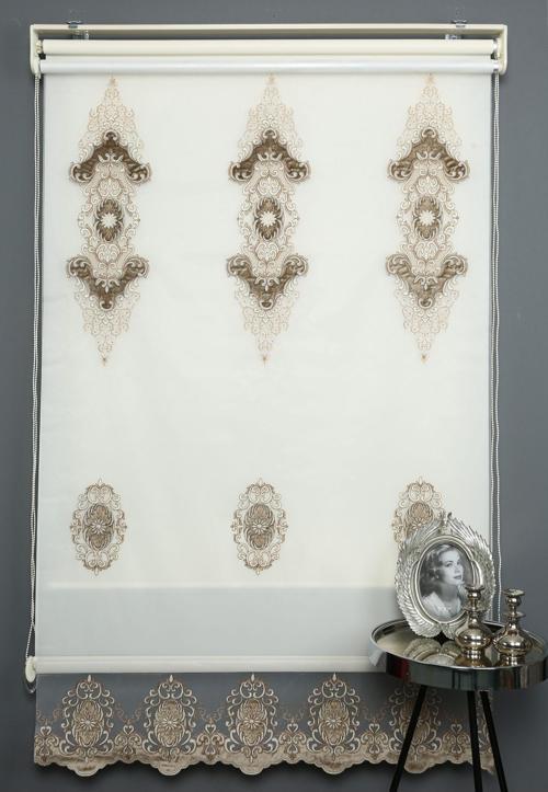 Vizon Çift Mekanizmalı Kadife Toprak Nakışlı Tül Stor Perde (Dayanıklı Alüminyum Kasa)