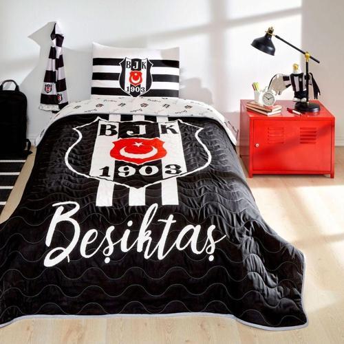 Beşiktaş Lisanslı Stripe Tek Kişilik Yatak Örtüsü + Yastık Kılıfı