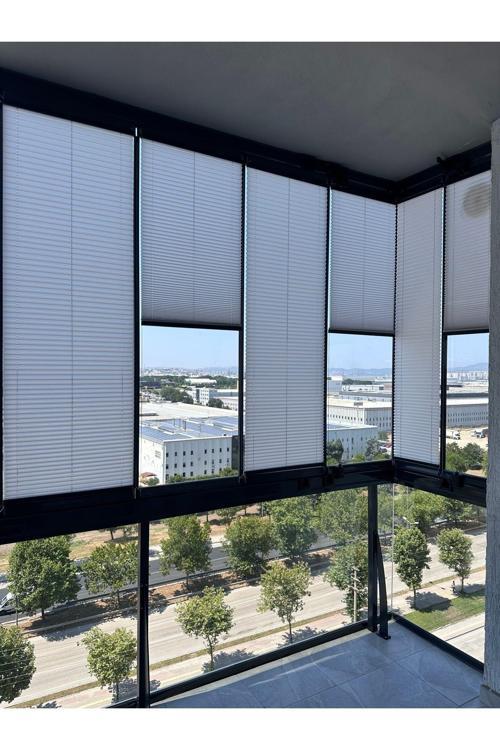 Buz Grisi Plise Katlanır Cam Balkon Perdesi, Ofis Perdesi, Mutfak Perdesi, Salon Perdesi