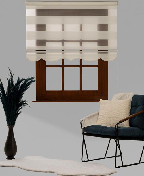 Beyaz Geniş Plise Stor Zebra Perde Balkon Perdesi, Oturma Odası Perdesi (Dayanıklı Alüminyum Kasa)