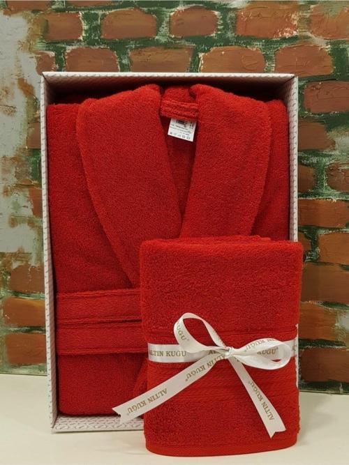 Trendy Şalyaka Bornoz S/M Beden - Baş Havlusu - Kımızı