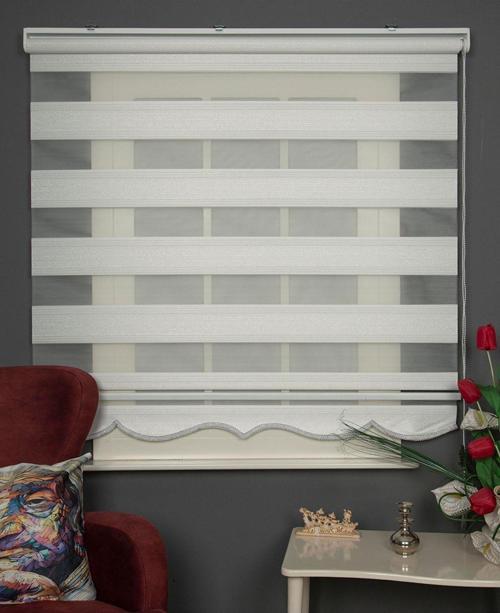 Çizgili Simli Stor Zebra Perde Balkon Perdesi, Oturma Odası Perdesi (Dayanıklı Alüminyum Kasa)