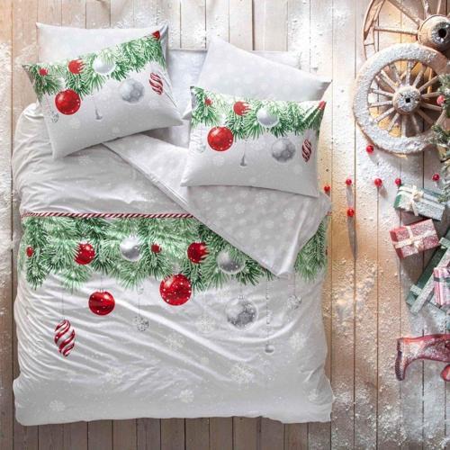 Snowflake Ranforce Çift Kişilik Nevresim Takımı Yeşil