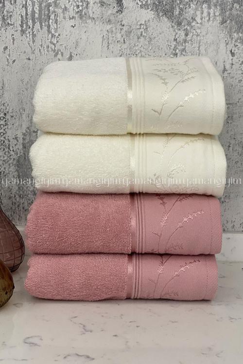 Ditsy El-Yüz Havlusu 4 Adet-Pembe-Krem