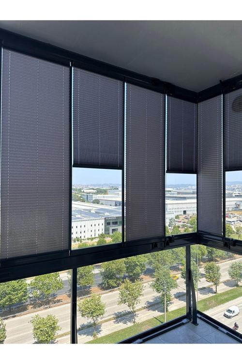 Antrasit Plise Katlanır Cam Balkon Perdesi, Ofis Perdesi, Mutfak Perdesi, Salon Perdesi
