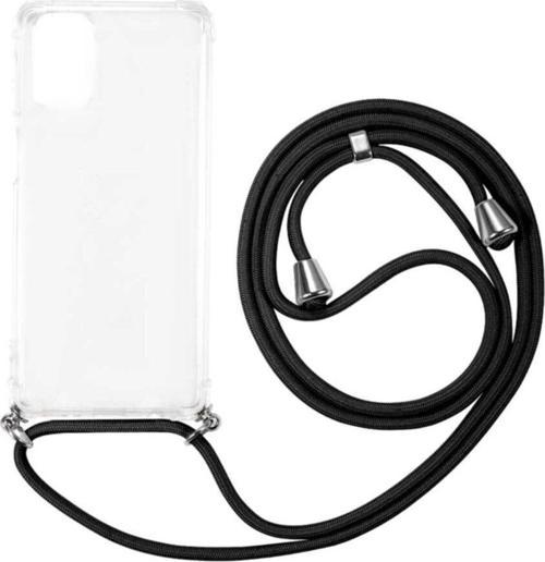 Galaxy A51 Renkli Ipli Boyun Askılı Şeffaf Silikon Siyah Kılıf