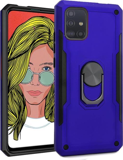 Galaxy A51 Rock Darbe Koruyucu Standlı Yüzüklü Kılıf Lacivert