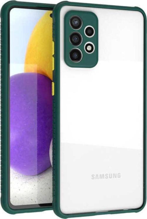 Galaxy A52  Uyumlu Lastik Desen Kenar Kamera Korumalı Arkası Şeffaf Halx Kılıf Koyu Yeşil