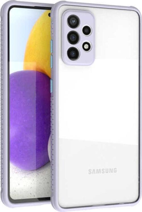 Galaxy A52  Uyumlu Lastik Desen Kenar Kamera Korumalı Arkası Şeffaf Halx Kılıf Mor