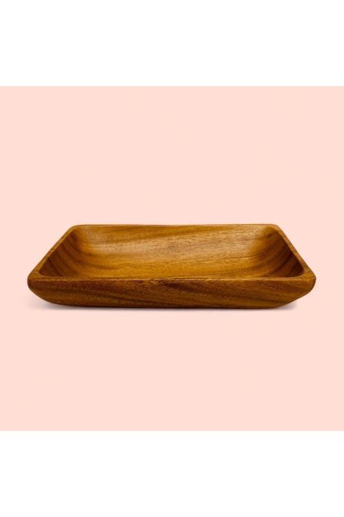 Doğal Akasya Dikdörtgen Servis & Salata Kasesi 25X16 Cm