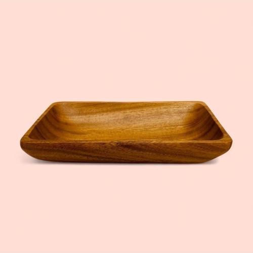 Doğal Akasya Dikdörtgen Servis & Salata Kasesi 25X16 Cm