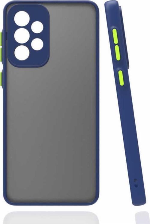 Galaxy A52 Ile Uyumlu Kılıf Lastik Desen Kenar Kamera Korumalı Arkası Şeffaf Halx Lacivert