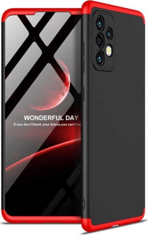 Galaxy A52 Kılıf 3 Parça 360 Soft Hard Koruma Ays Siyah-kırmızı